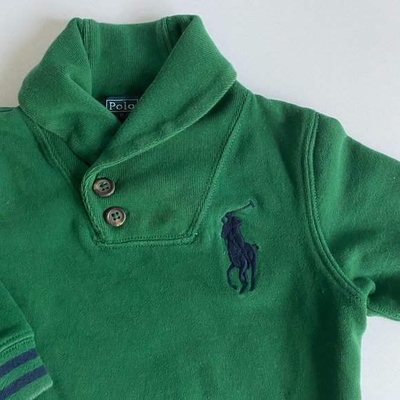 Polo by Ralph Lauren Shawl Collar Large Embroidered Pony Green Sweatshirt 18 M - Picture 3 of 8